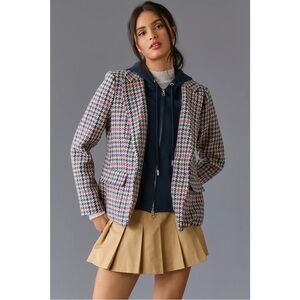 NWOT BY ANTHROPOLOGIE Colorful Houndstooth DICKIE BLAZER Wool blend